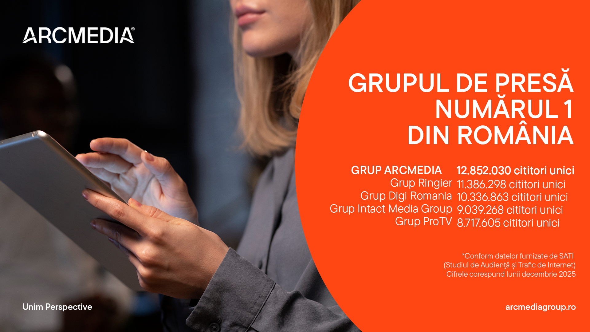 ARCMEDIA, lider incontestabil în mediul digital românesc În luna decembrie 2025, ARCMEDIA și-a consolidat poziția de cel mai mare și influent grup de publishing din România, devansând toate celelalte structuri media pe internet