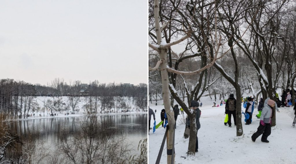 Zăpada a transformat Parcul Tineretului într-o adevărată scenă de săniuș pentru bucureșteni
