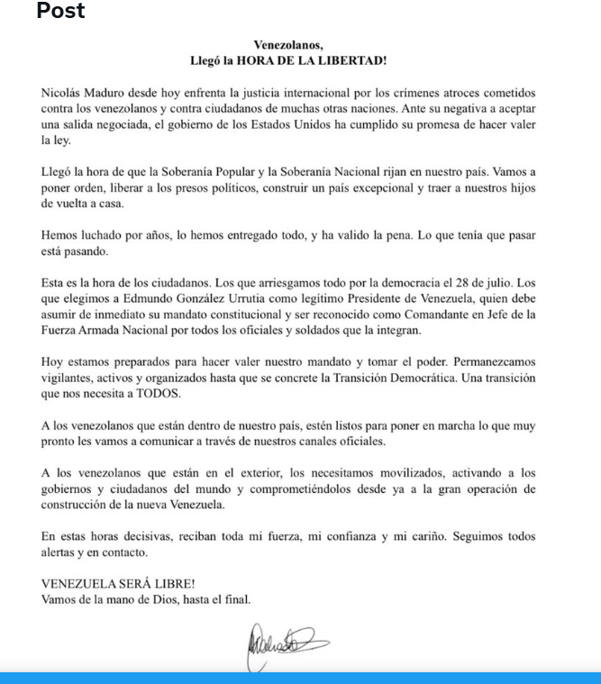 Criza politică din Venezuela escaladează: lidera opoziției anunță că Maduro va răspunde pentru crime contra umanității după capturarea de către NATO Recent, scena politică din Venezuela a fost zguduită de o revelație șocantă: președintele Nicolás Maduro și soția sa au fost capturați de forțele NATO, ceea ce a stârnit un val de reacții atât în Venezuela, cât și internațional