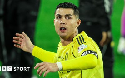 Cristiano Ronald reacts while playing for Al-Nassr
