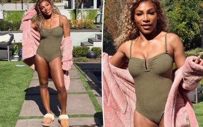 Serena Williams models swimsuit with slippers after weight loss medication backlash