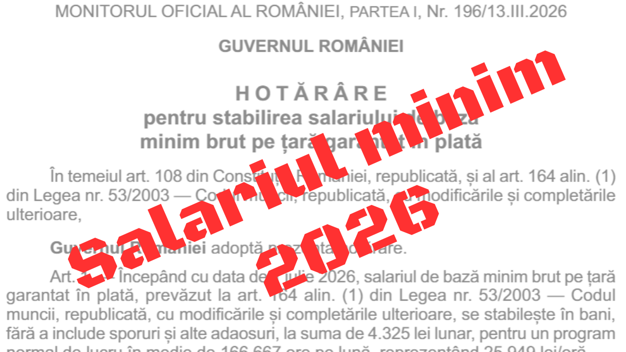 România a decis să crească salariul minim brut, măsură ce va fi oficializată prin Hotărârea de Guvern (HG) nr