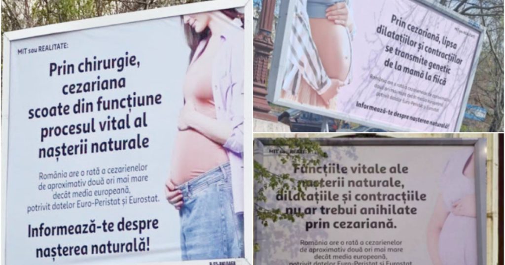 Panouri anti-cezariană în București: USR cere eliminarea lor. „E o nebunie”