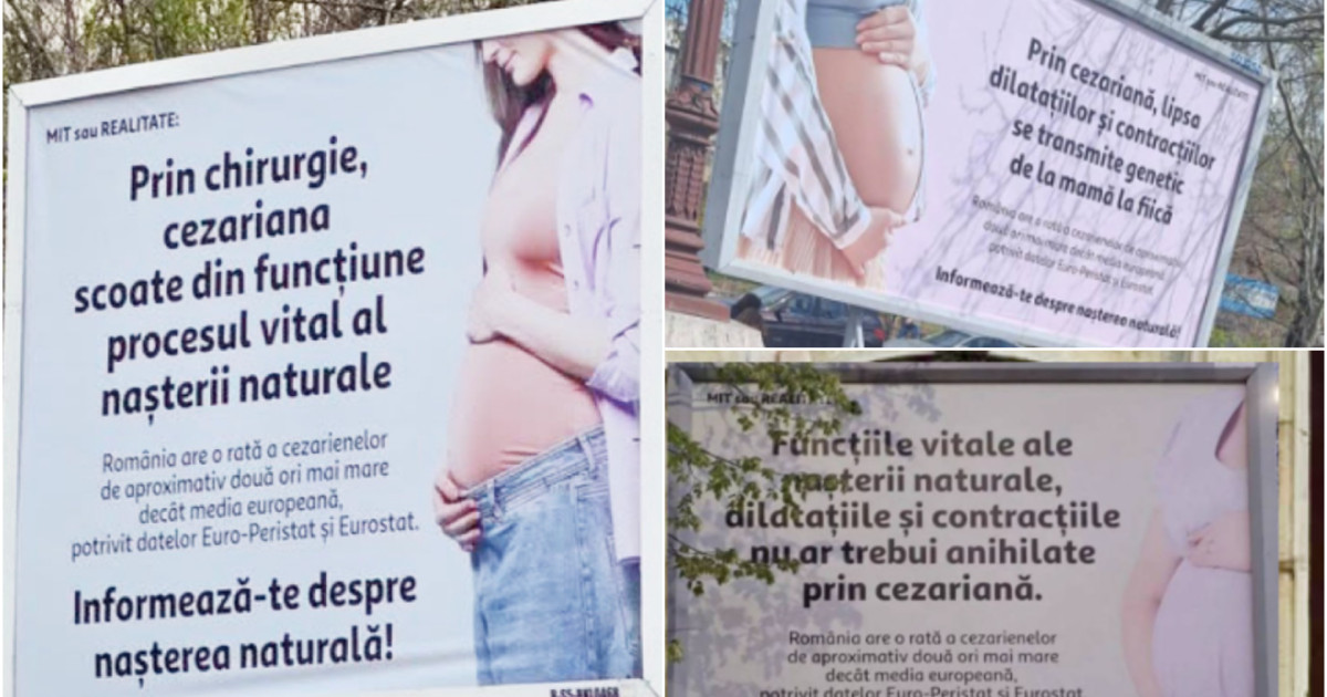 Panouri anti-cezariană în București: USR cere eliminarea lor. „E o nebunie”