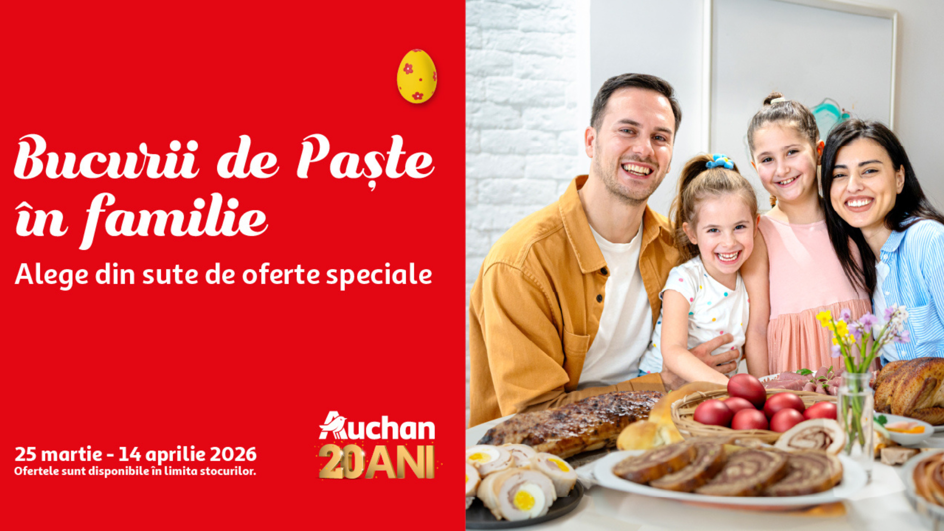 Magazinul Auchan aduce de fiecare dată soluții complete pentru cumpărăturile de sărbători, iar în pragul Paștelui, oferta se schimbă pentru a răspunde tuturor nevoilor consumatorilor