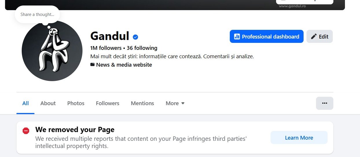 Pagina de Facebook a unui ziar important din România a fost închisă brusc de compania Meta, fără explicații
