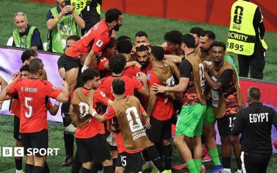 Mohamed Salah celebrates scoring for Egypt