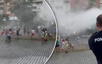Oradea: Pompierii aduc răcoarea în parcurile copiilor