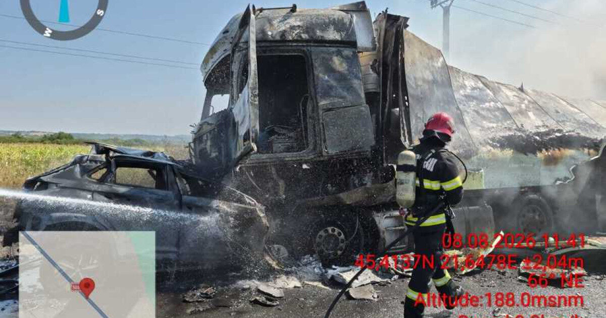 Accident mortal cu TIR-ul: mașini în flăcări, un șofer decedat